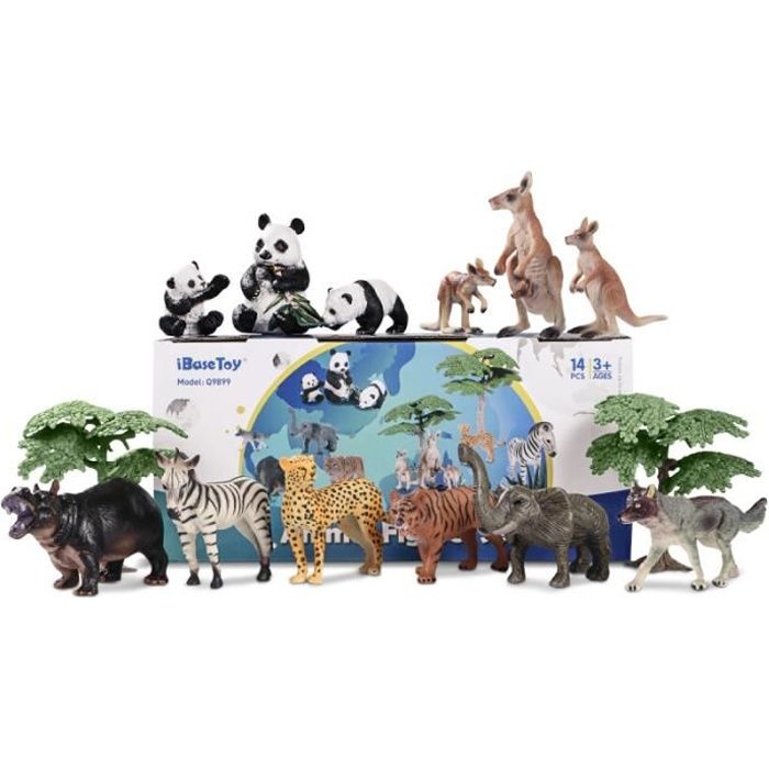 IbaseToy 14 Pièces Figurines Animales Ensemble Jouets Réalistes Modèles figurine miniature - personnage miniature monde miniature
