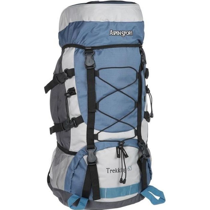 ASPENSPORT Backpack Trekking - Sac à dos 65 Litres Bleu et Blanc