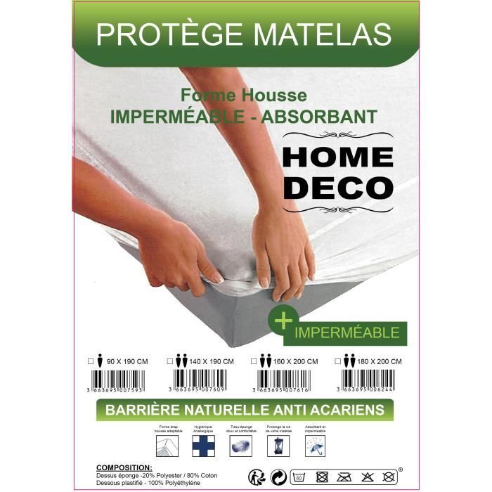 HOME DECO - Lot De 2 Protege matelas Impermeable absorbant et anti-acariens - 160 x 200 cm