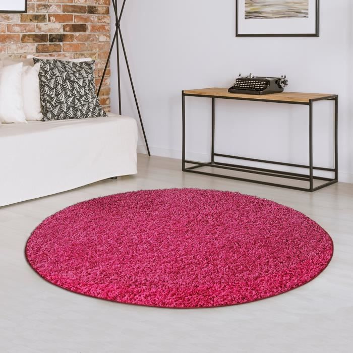 tapis Shaggy - Barcelona - Rose 110 - Ronde - 200 cm de diamètre