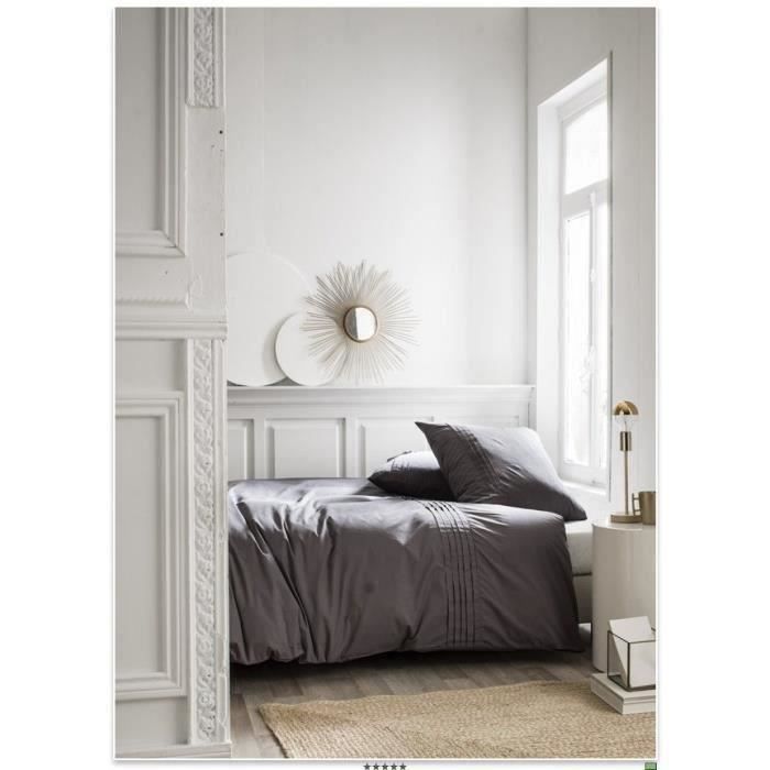TODAY Parure de lit 220X240 2 personnes Percale uni gris PREMIUM TODAY