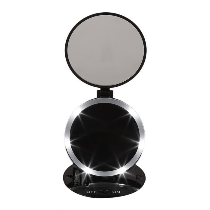 Miroir de Maquillage de Bureau à Double Face Led de Forme Ronde de Taille Portative avec La Lumière, Noir