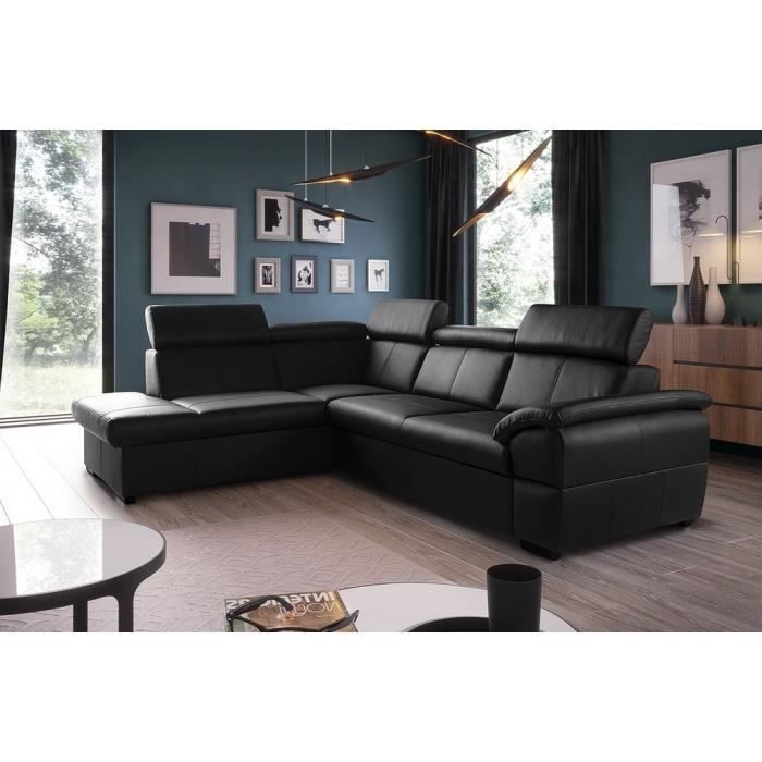 Canapé d'angle convertible en cuir italien de luxe - Noir - 5/6 places - avec coffre - Angle gauche (vu de face) - TONY
