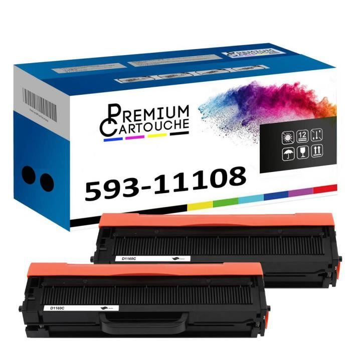 Toner 593-11108 HF44N Noir x2 Compatible pour Dell B1100 Series B1160 B1160w B1163w B1165nfw Dell B1100 Series B1160 B1160w B1163w B