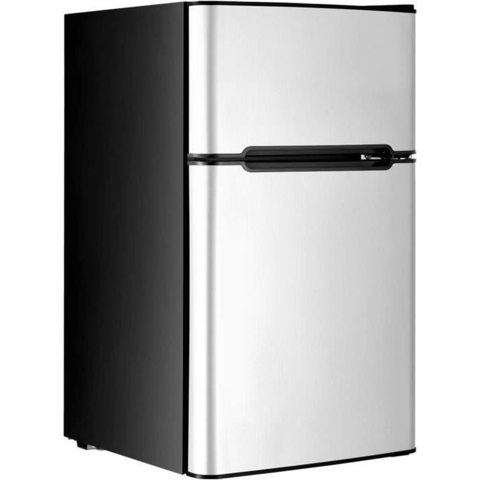 RLEAX4LIFE Frigo Réfrigérateur Rétro 90L Double Porte, Congélateur 27L,Refroidissement 0℃ à 10℃,Température de Congélateur -15℃,Gris