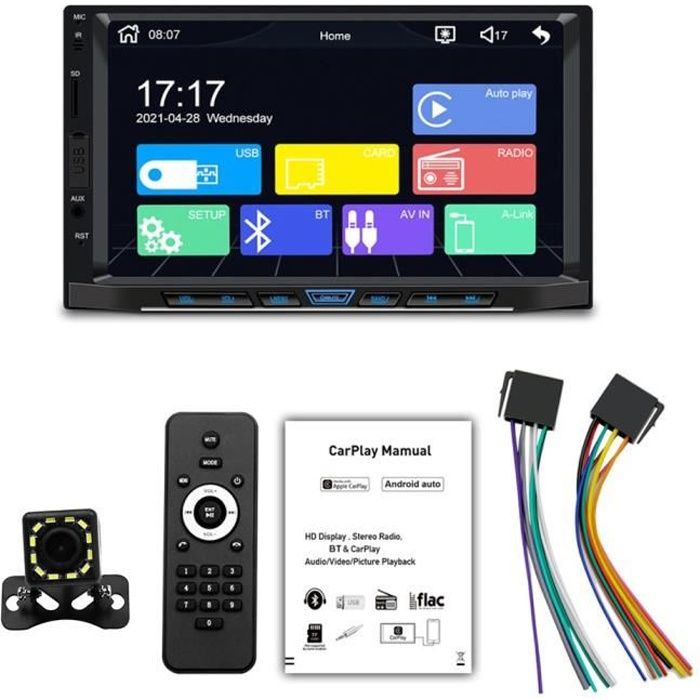 Autoradio Bluetooth 7 '' HD écran -Lecteur de voiture MP5 hôte Apple carplay interconnexion de téléphone portable -avec caméra 12LED