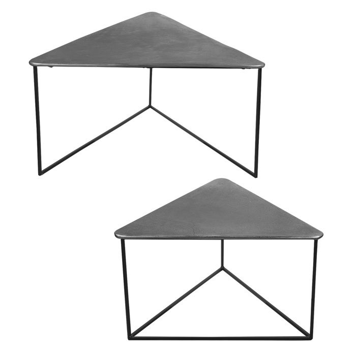 Set de 2 tables basses triangle en métal argenté, longueurs des plateaux de e - Table Passion 80 Argent