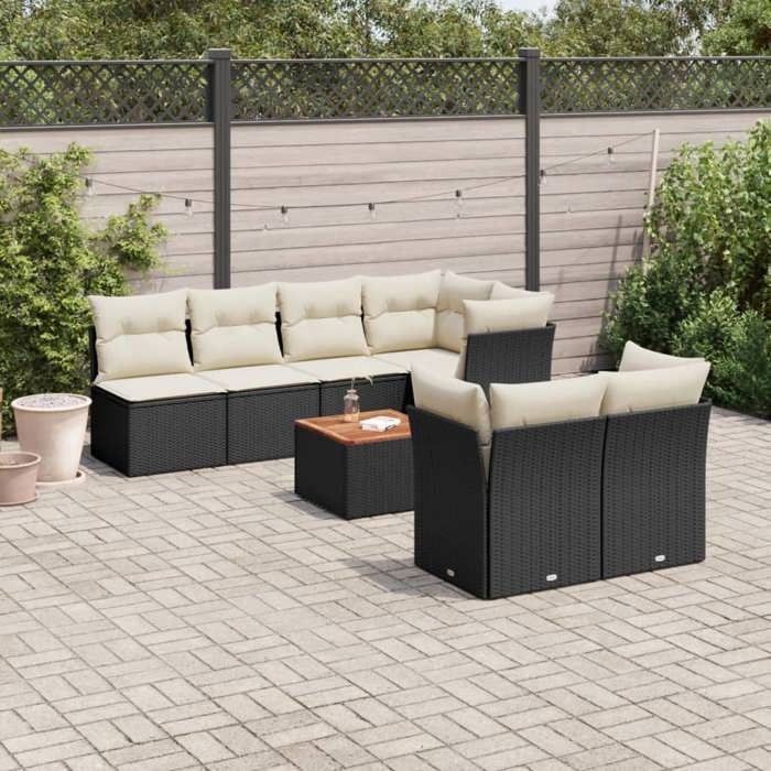 vidaXL Salon de jardin 8 pcs avec coussins noir résine tressée 3223515
