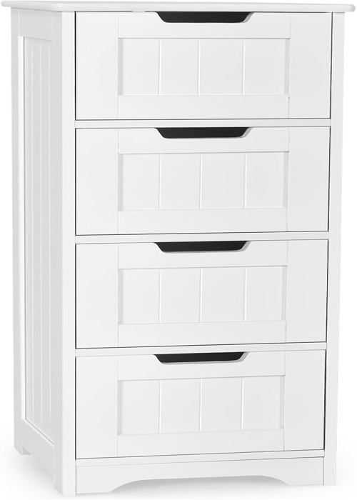 GOPLUS Armoire de Salle de Bain avec 4 Tiroirs 30x30x82CM-Armoire de Rangement sur Pieds de Style Nordique Blanc