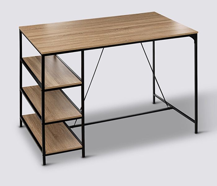 Table de bar table haute avec 3 étagères en bois Beige et métal coloris noir - Longueur 140 x Profondeur 80 x Hauteur 103 cm Table de bar table haute avec 3 étagères en bois Beige et métal coloris noir - Longueur 140 x Profondeur 80 x Hauteur 103 cm