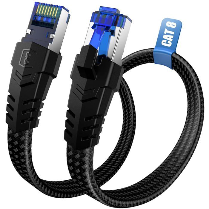 Duronic Câble Ethernet CAT8 BE 1,5M 2Ghz 2000MHz Vitesse 40Gbps S/FTP Câbles réseaux LAN internet network RJ45 blindés Haute Bande passante et transmission des données rapides Connecteurs or
