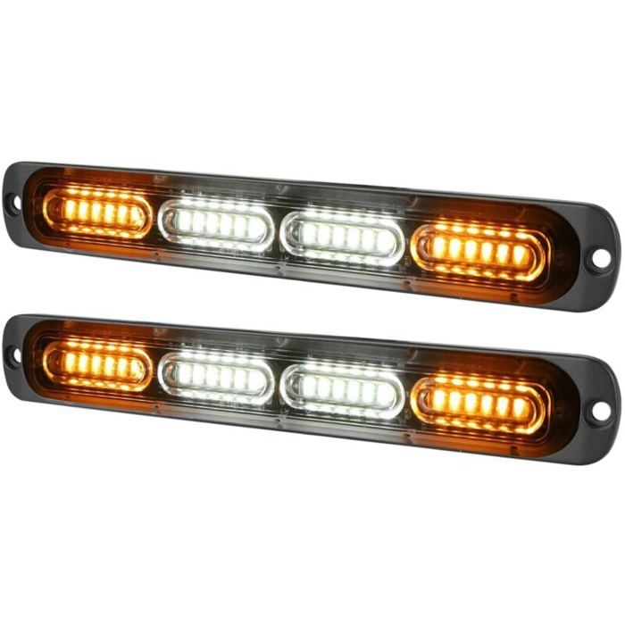 4 Barre Led Strobo Ambra/white Per Auto E Camion – 12 LED Con 18 Modalità Di Lampeggio – IP67