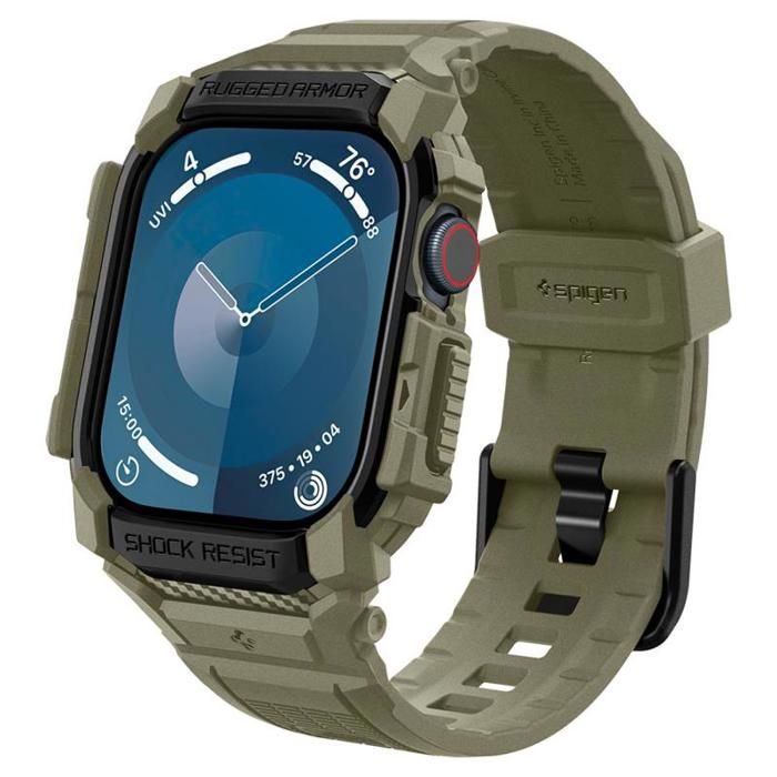 Spigen Rugged Armor Pro - Bracelet avec étui pour Apple Watch 10 46 mm (Kaki Vintage)