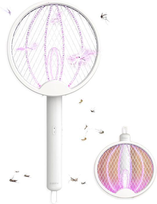Raquette électrique Anti-moustiques Rechargeable 2 En 1 - 4000V, Lampe UV, Pliable, Intérieur/extérieur Insect Ecran Raquette électrique Anti-moustiques Rechargeable 2 En 1 - 4000V, Lampe UV, Pliable, Intérieur/extérieur Insect Ecran