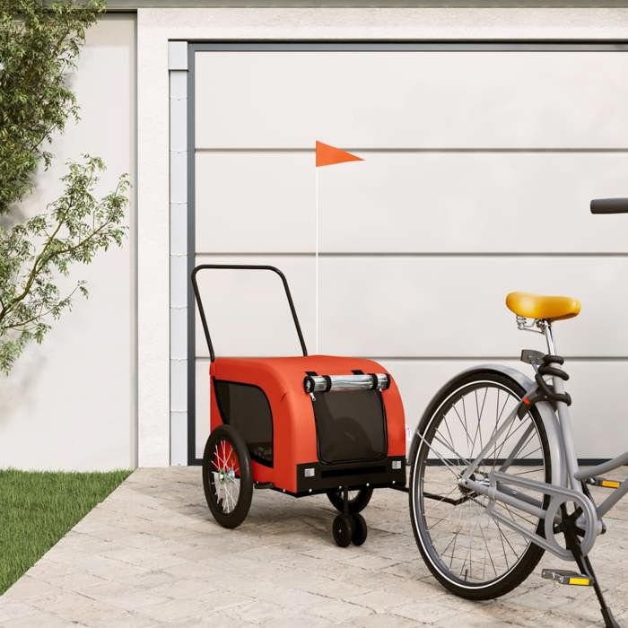 vidaXL Remorque de Vélo pour Animaux de Compagnie Chariot à Vélo pour Chien avec Roues Poussette de Chien Orange et Noir 94019