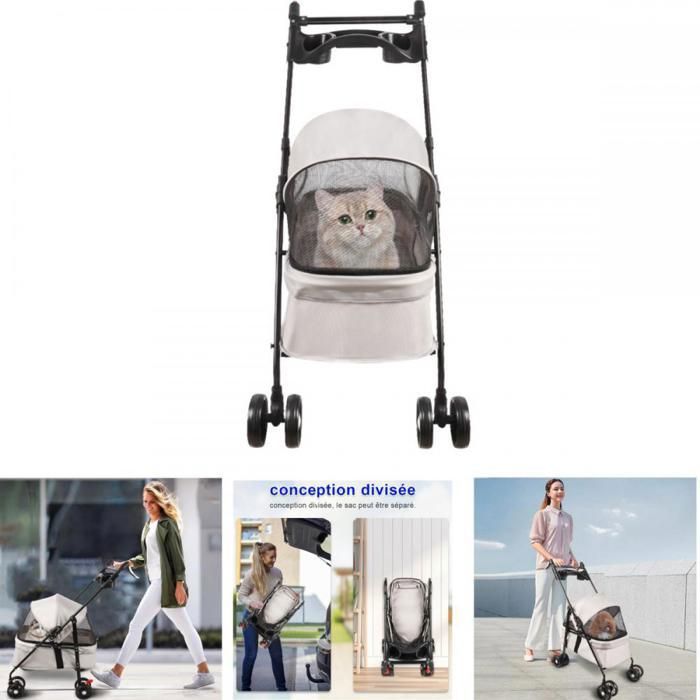 Comparer les prix de Animaux Voyage Poussette - XUANYU -  Poussette pour Chien avec Sac de Rangement et Housse de Pluie + Porte-gobelet - Gris