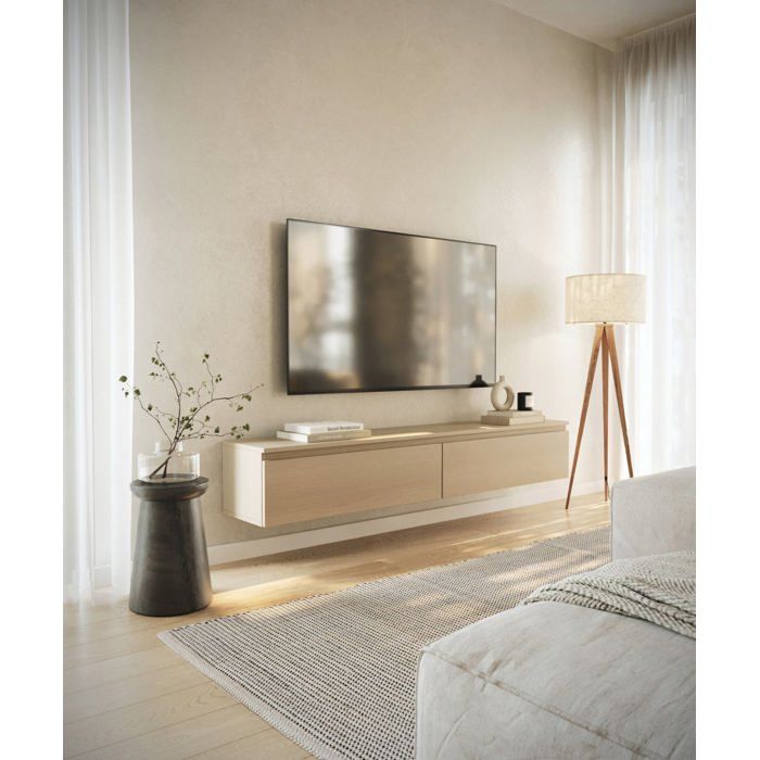 Meuble TV 2 portes -suspendu - BEMMI- 175 cm - chêne de Lindberg