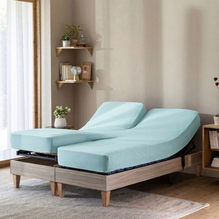 Drap housse céladon pour lit articulé jersey extensible 2x70x190 - Vert Céladon - Terre de Nuit