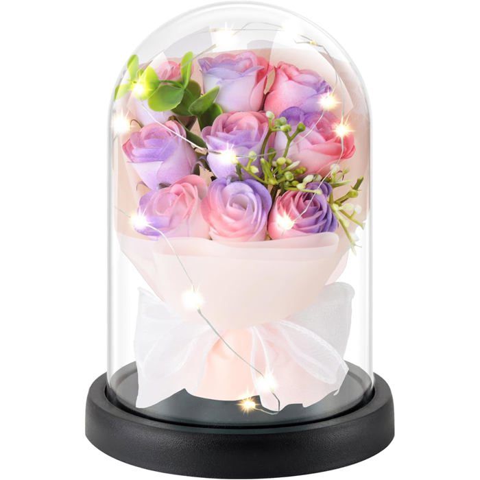 Rose Éternelle Sous Cloche Avec LED - Cadeau Saint-Valentin, Fête Des Mères - Décoration Romantique