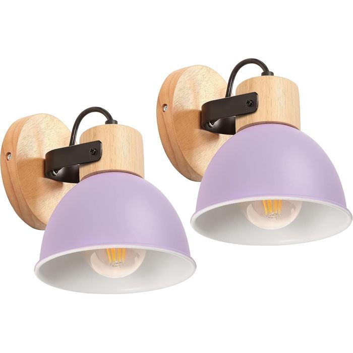 iDEGU 2pcs Lampe Murale Industriel Spot LED Applique Murale Intérieur en Bois Fer Design Vintage Éclairage Murale Réglable Violette