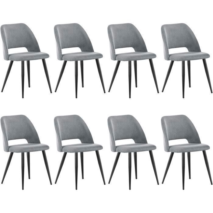 WAFTING Lot de 8 Chaises de Salle à Manger en Velours Chaise Rembourrée avec Pieds Indépendants Gris
