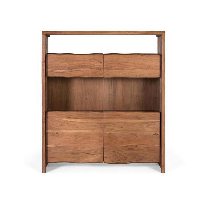Buffet bas - Giner y Colomer - Bois dacacia - Design naturel - Portes vitrées - 130x45x147 cm