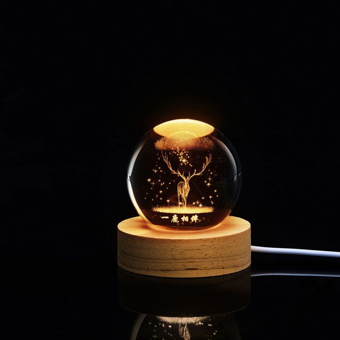 OMABETA Lumière nocturne à boule de cristal Crystal Globe Light 3D Gravure de lampe de nuit cristalline lumineuse lampe deco pack