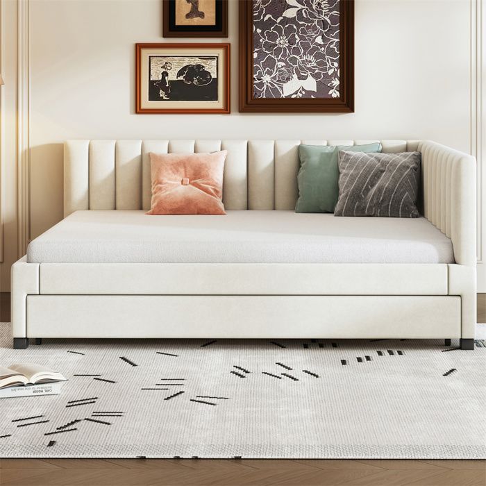 Lit - canapé-lit gigogne - 140 x 200 cm - tissu velours beige - sommier à lattes