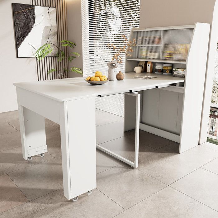 Table À Manger Extensible L52/132.5*W80*H76cm Table Extensible Jetable Armoire De Rangement Pour Salle À Manger Blanc