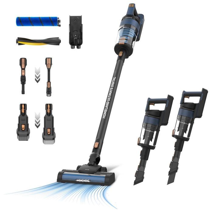 Aspirateur balai digital - TAURUS - 400W - 21.000 Pa - Triple filtration avancée - Brosses All Road et Fuzzy - Taurus