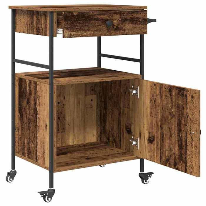 Soldes Printemps Chariot de cuisine - BURKE - Desserte cuisine - Bois ancien 56x43x89.5 cm DD262