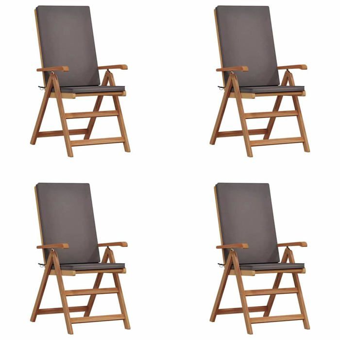 vidaXL Chaises de jardin inclinables avec coussins 4 pcs en bois de teck massif - vue 3