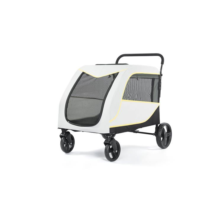 Poussette Renforcée–Double EntréePliable Facile Frein au Pied Sécurité RéfléchissantePanier de Rangement-Jusqu’à 80 kg-Blanc