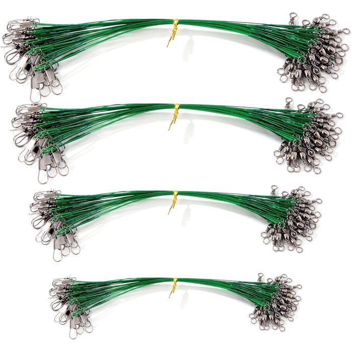 Lot De 100 Bas De Ligne Anti-morsure En Acier Inoxydable – 4 Tailles (15/20/25/30 Cm) Pour Pêche Prédateurs, Avec émerillon Et Fermoir