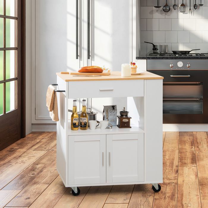 Desserte de Cuisine Mobile COSTWAY 82 x 50 x 92 cm Roues Verrouillables Tiroir 3 Cubes Latéraux Ouverts Porte-Serviettes Blanc Desserte de Cuisine Mobile COSTWAY 82 x 50 x 92 cm Roues Verrouillables Tiroir 3 Cubes Latéraux Ouverts Porte-Serviettes Blanc