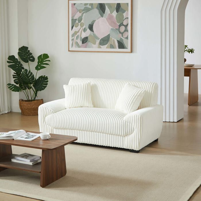 Canapé droit fixe ADEA 2 places velours côtelé beige