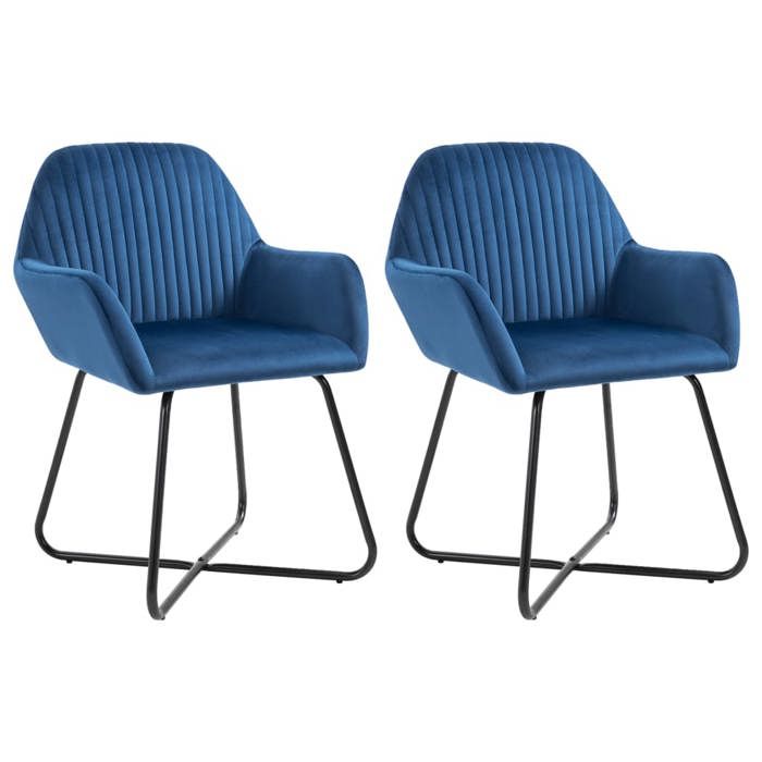Bleu Chaises à manger lot de 2 Bleu Velours - Chaise de repas H15986