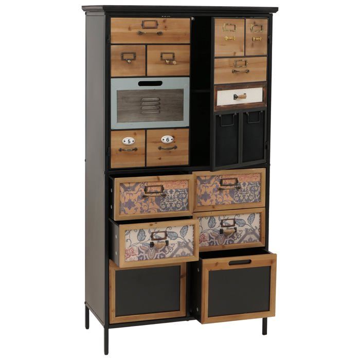 Commode - DÉCOSHOP26 - 136x73x35 cm - 6 tiroirs - 2 portes - Style vintage shabby