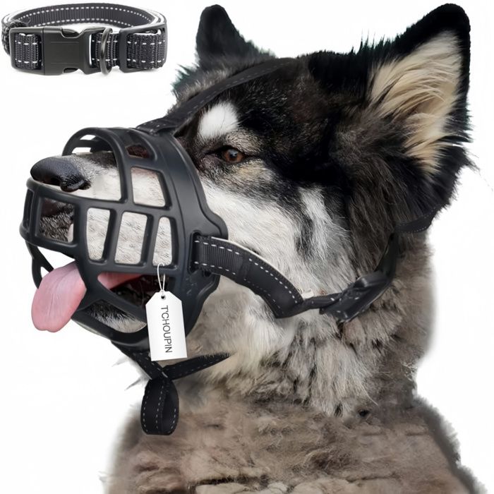Muselière pour chien - TCHOUPIN - Adapté aux chiens ayant un tour de museau 30 à 34 cm Réglable robuste et résistant aux morsures