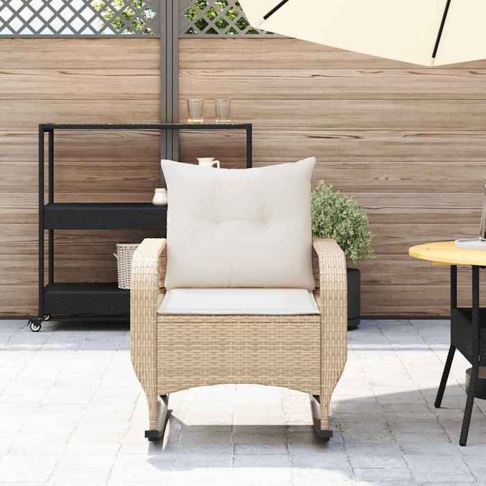 Beige Siège de jardin - Chaise à bascule de jardin - 1 PC - avec coussins - beige résine tressée C5130