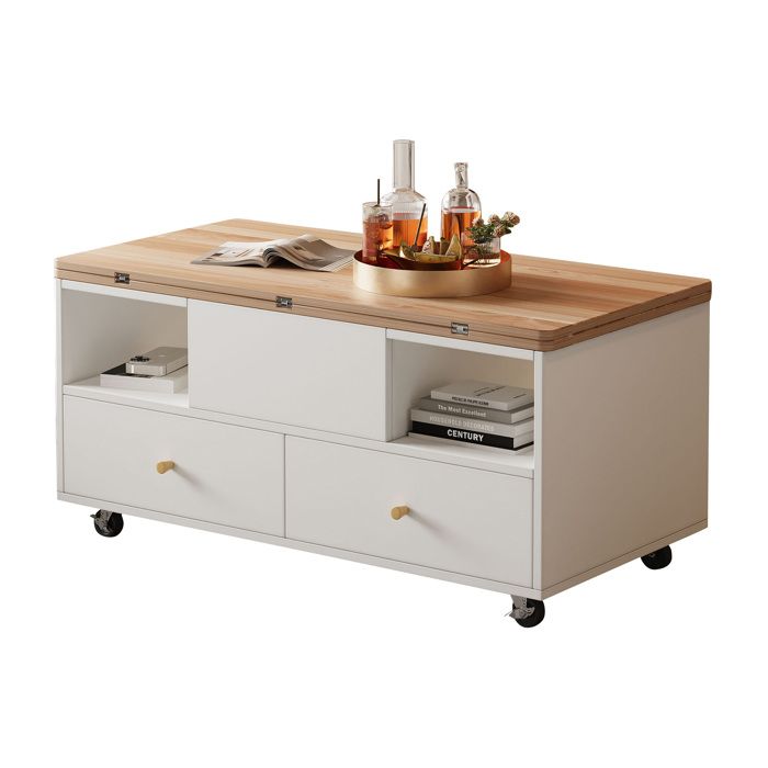 Table basse relevable pliante 100x50x47,5 cm avec 4 tiroirs, roulettes ...