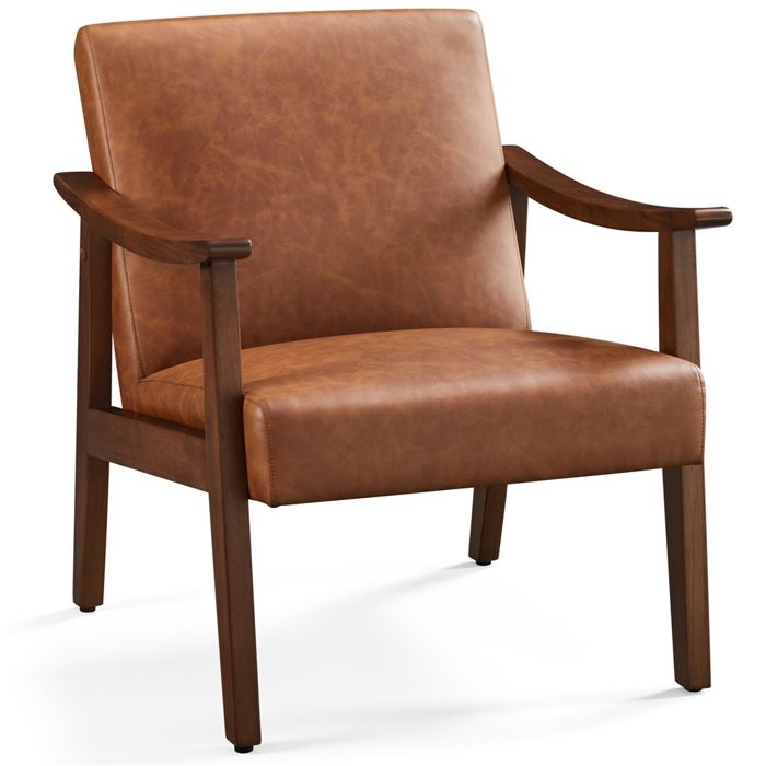 Yaheetech Fauteuil de Salon Moderne Milieu du Siècle en Similicuir Fauteuil de Lecture Rembourré Pour Bureau Chambre Marron Yaheetech Fauteuil de Salon Moderne Milieu du Siècle en Similicuir Fauteuil de Lecture Rembourré Pour Bureau Chambre Marron