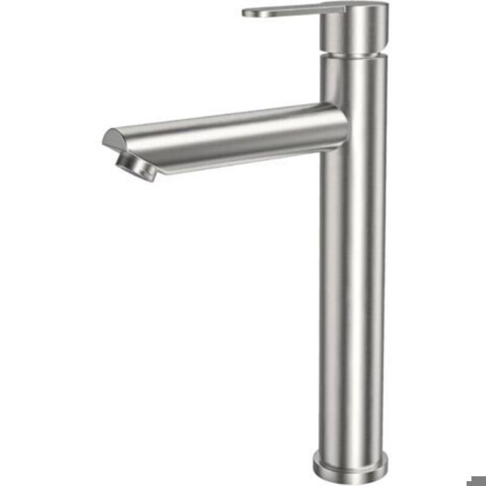Mitigeur lavabo haut inox brossé + tuyau raccord 60cm eau mixte