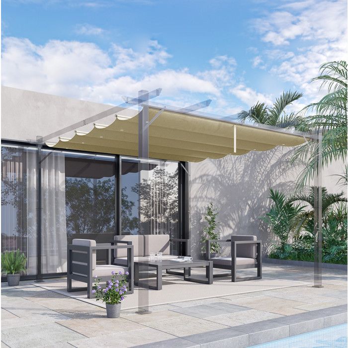 Toit de remplacement pour pergola 3 x 3 m toile rétractable beige en polyester 180 g/m² avec 10 trous ORVRYN