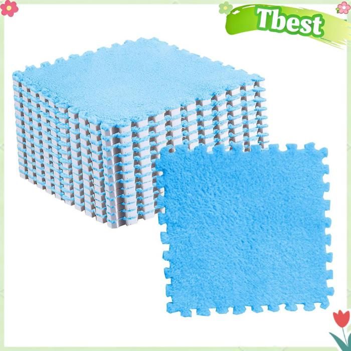 Carreaux de tapis de sol en peluche - TBEST - Puzzle en peluche - Bleu marine - Doux épais et antidérapant - Pour chambre denfant
