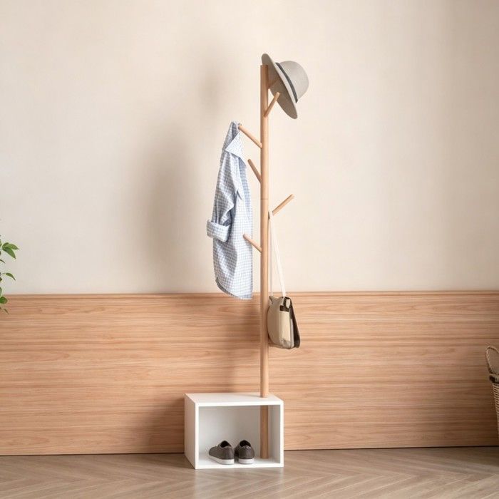 Meuble dentrée blanc 40x30x180cm porte-manteau contemporain avec banc rectangulaire rangement vestibule chambre