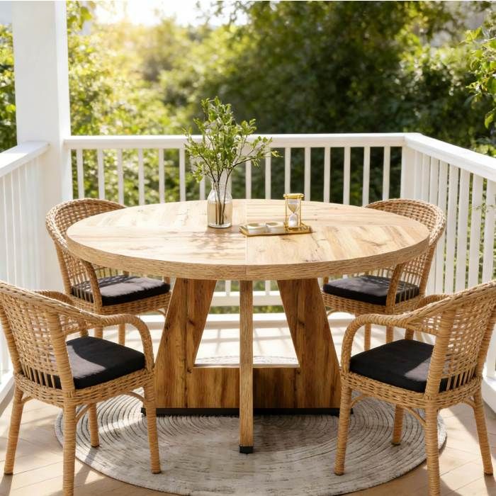 Table de Salle à Manger Ronde 4 Places sans Chaises Style Campagne Bois dIngénierie Naturel 120 cm - UVRION