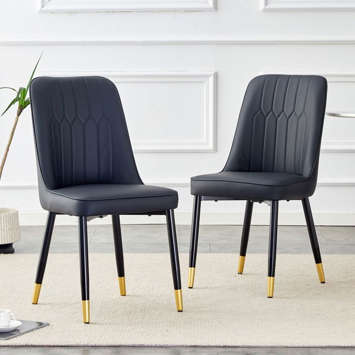 Chaise de salle à manger - WESTYLE - Contemporain - Revêtement PU noir - Dossier rembourré - Pieds métal noir