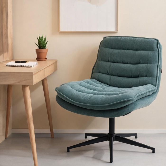 Chaise de bureau ergonomique sans accoudoirs en polyester vert foncé assise large 655 cm hauteur fixe 80 cm