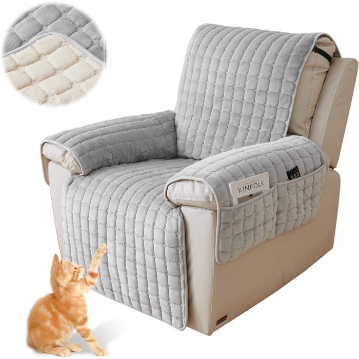 Housse Fauteuil 1 Place Housse Canapé 1 Place Avec Poches Et Élastiques Housse De Canapé Résistante Aux Rayures Et Aux Tach[F61]